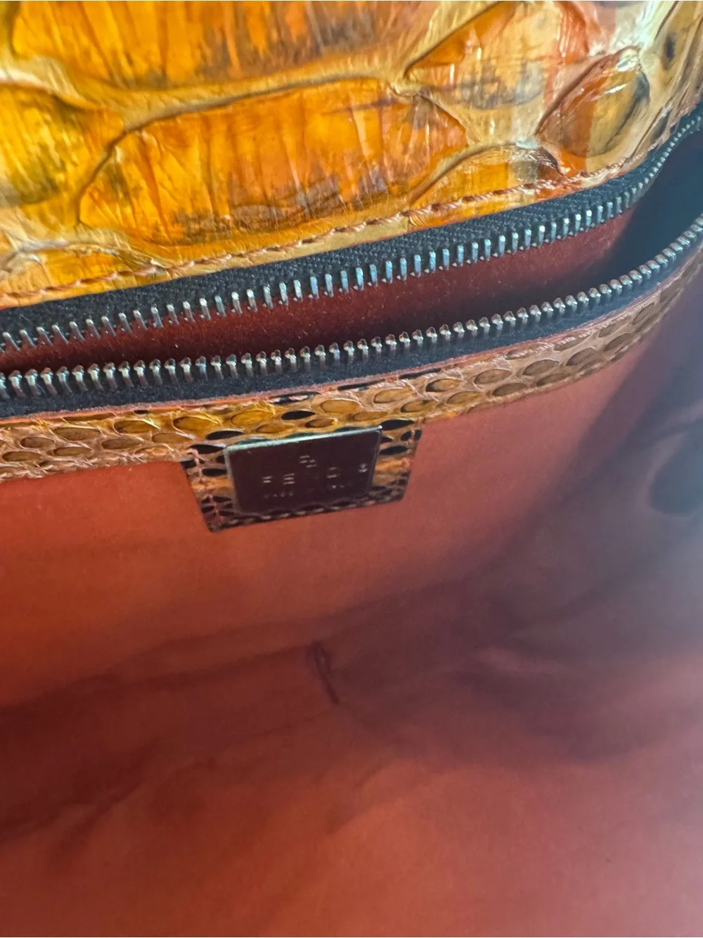 Fendi Orange and Black Python Shoulder Baguette Bag